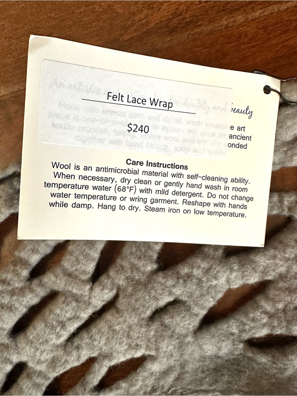 J. Hill Artisan Wool Silk Lace Shawl Wrap Gray Wearable Art - Picture 4 of 6